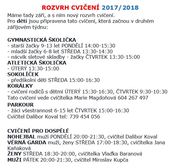 Rozvrh cvičení